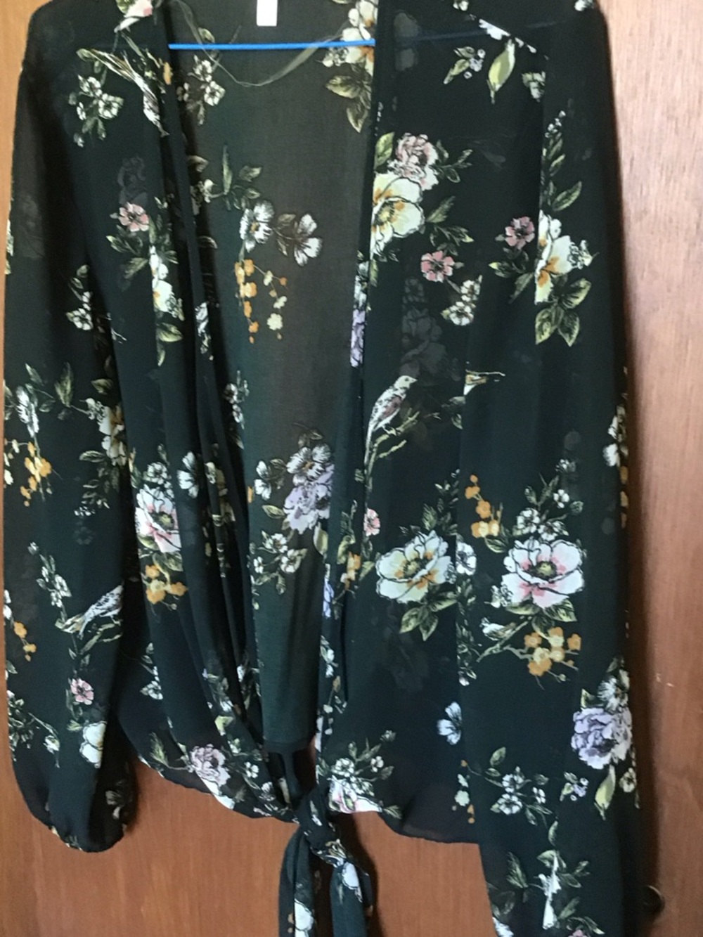 Xhilaration Black Floral Tie-Front Sheer Kimono